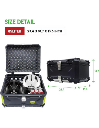 Caja de Cola de Motocicleta Letusto 85L Aluminio Impermeable