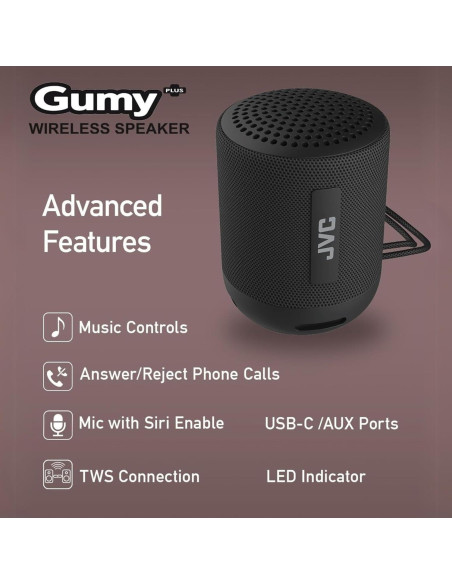 Altavoz Bluetooth JVC Gumy SPSG2BT - Portátil, 16h Batería, IPX4 Altavoz Bluetooth JVC Gumy SPSG2BT - Portátil, 16h Batería, IPX4