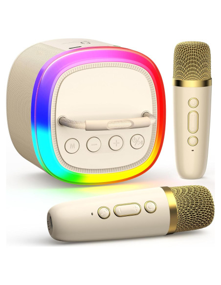 Mini máquina de karaoke HWWR con 2 micrófonos y luces