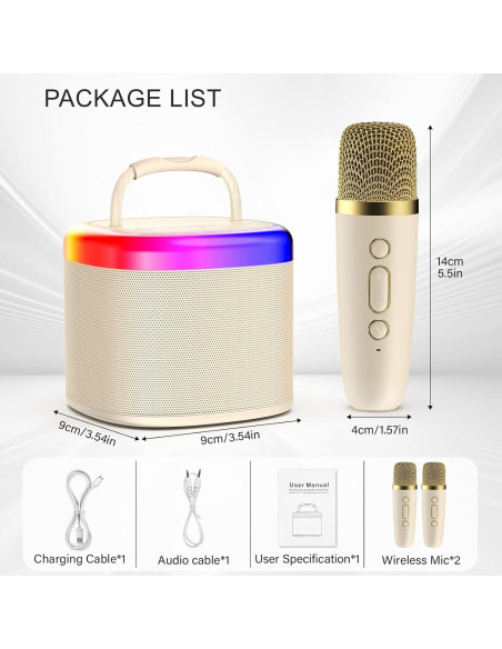 Mini máquina de karaoke HWWR con 2 micrófonos y luces