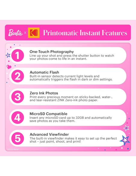 Cámara Digital Instantánea Kodak Barbie 5MP Rosa 2x3 Cámara Digital Instantánea Kodak Barbie 5MP Rosa 2x3