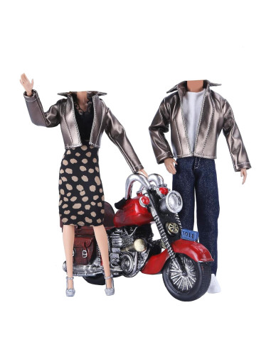 E-TING Conjunto Abrigo de Cuero Metálico para Muñecas 30 cm