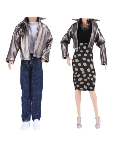 E-TING Conjunto Abrigo de Cuero Metálico para Muñecas 30 cm