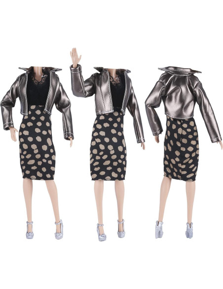 E-TING Conjunto Abrigo de Cuero Metálico para Muñecas 30 cm