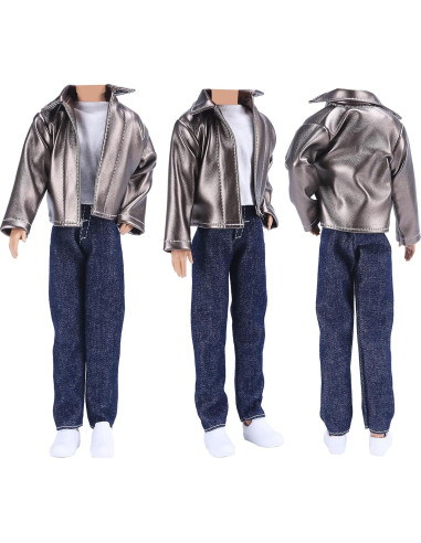 E-TING Conjunto Abrigo de Cuero Metálico para Muñecas 30 cm