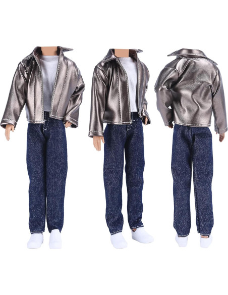 E-TING Conjunto Abrigo de Cuero Metálico para Muñecas 30 cm