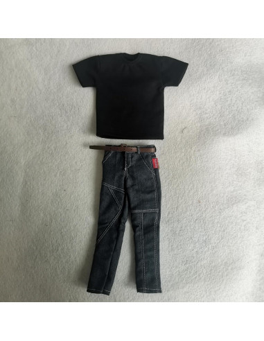 Ropa para Muñecos 1/6 SSbeauty Camiseta y Jeans Negro