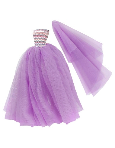 Vestido de boda morado BJDBUS con velo para muñeca 29 cm