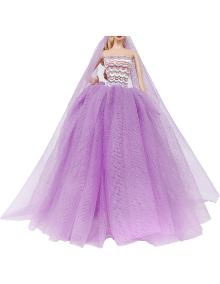 Vestido de boda morado BJDBUS con velo para muñeca 29 cm Vestido de boda morado BJDBUS con velo para muñeca 29 cm