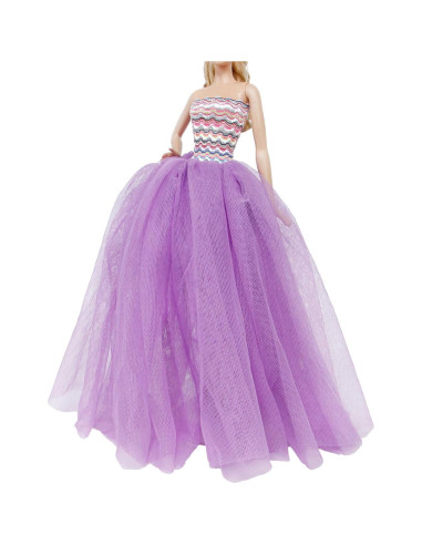 Vestido de boda morado BJDBUS con velo para muñeca 29 cm