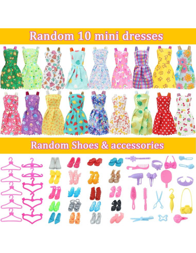 60 Piezas Ropa de Muñeca QBPKQY Vestidos y Accesorios