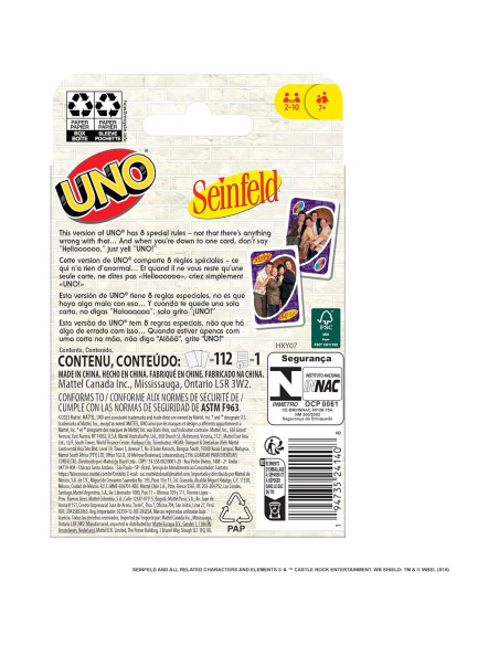 Juego de Cartas UNO Seinfeld Mattel para 2 a 10 Jugadores