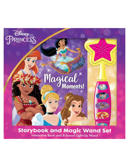 Disney Princess Moana, Belle, Cinderella, and more! - Magical Moments! Storybook and Magic Wand Toy Sound Book Set - PI Kids