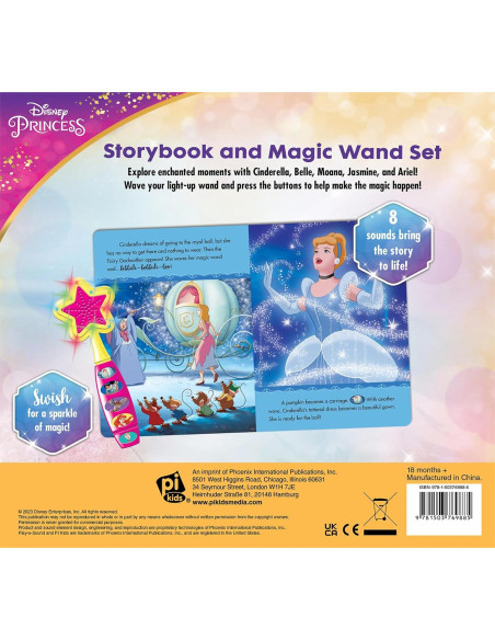 Disney Princess Moana, Belle, Cinderella, and more! - Magical Moments! Storybook and Magic Wand Toy Sound Book Set - PI Kids