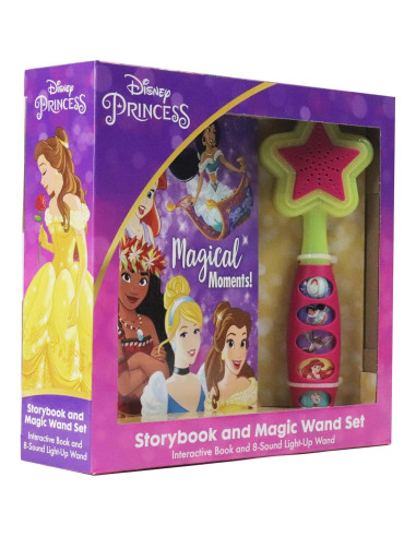 Disney Princess Moana, Belle, Cinderella, and more! - Magical Moments! Storybook and Magic Wand Toy Sound Book Set - PI Kids
