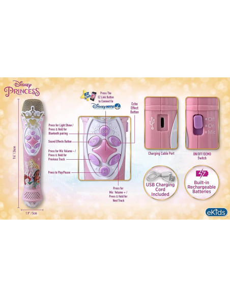 Micrófono Karaoke Disney Princess eKids Rosa Bluetooth