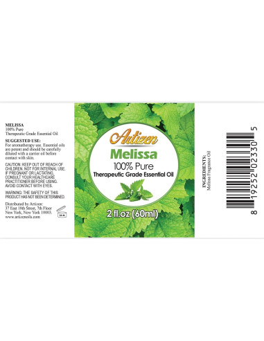 Aceite Esencial de Melissa Artizen 60 ml Puro para Aromaterapia