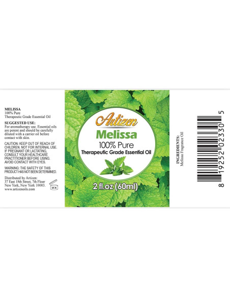 Aceite Esencial de Melissa Artizen 60 ml Puro para Aromaterapia
