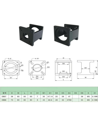 Soporte de Motor Paso a Paso Nema23 Huofumen 57mm Aluminio