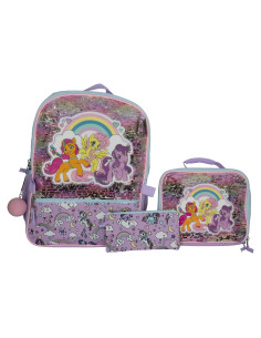 Mochila Escolar MLP 5 Piezas 40.6 cm Morado y Rosa