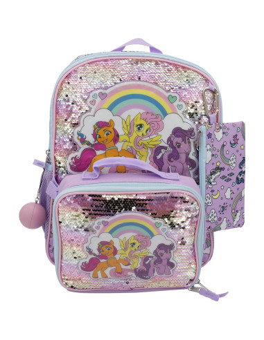 Mochila Escolar MLP 5 Piezas 40.6 cm Morado y Rosa