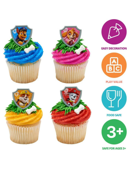 Anillos Decorativos Paw Patrol DecoPac - 24 para Cupcakes
