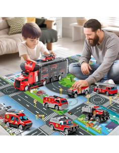 Juego de Camiones de Bomberos NIPLOOOW con Alfombrilla 81x69cm 2