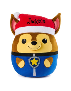 Peluche Squishy PAW Patrol Chase 30 cm con Sombrero de Santa