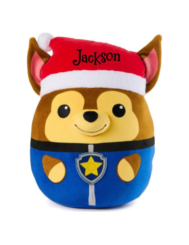 Peluche Squishy PAW Patrol Chase 30 cm con Sombrero de Santa