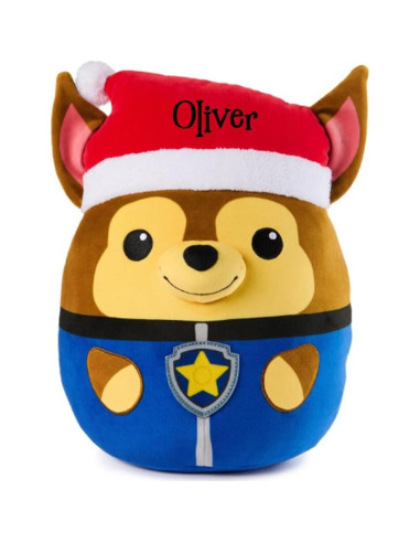 Peluche Squishy PAW Patrol Chase 30 cm con Sombrero de Santa