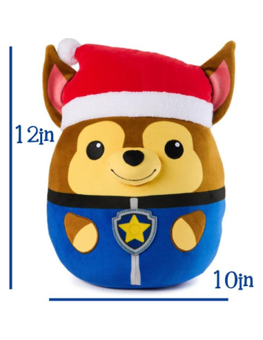 Peluche Squishy PAW Patrol Chase 30 cm con Sombrero de Santa