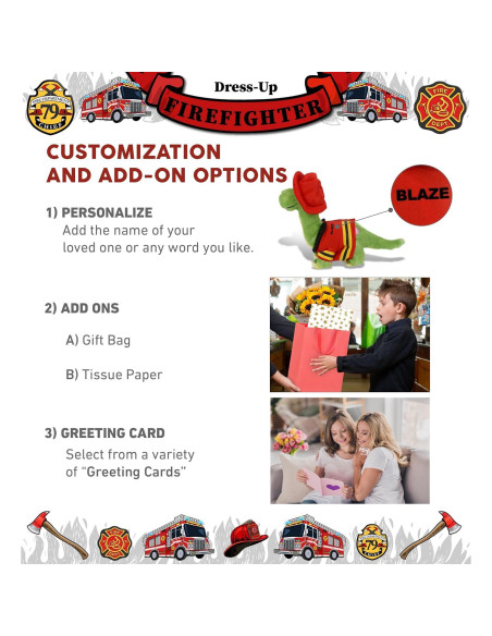 Dinosaurio Bombero Verde Peluche DolliBu 25.4 cm Personalizable