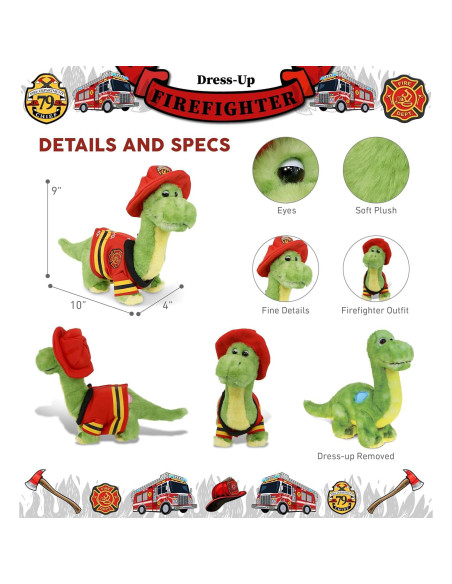 Dinosaurio Bombero Verde Peluche DolliBu 25.4 cm Personalizable