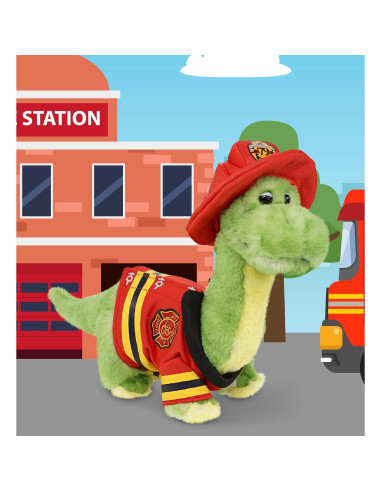 Dinosaurio Bombero Verde Peluche DolliBu 25.4 cm Personalizable