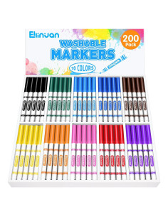 Marcadores Lavables Ellinjan 200 Pzs 10 Colores Punta Fina