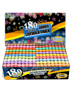 Paquete de 180 tizas jumbo JASNKKONT lavables 20 colores