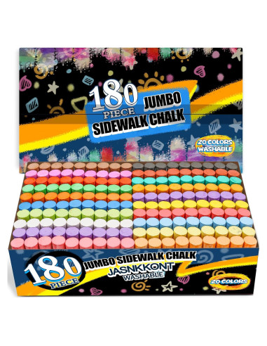 Paquete de 180 tizas jumbo JASNKKONT lavables 20 colores