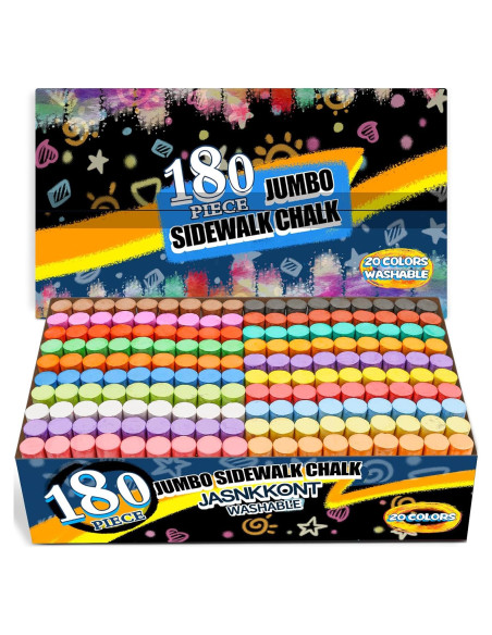 Paquete de 180 tizas jumbo JASNKKONT lavables 20 colores