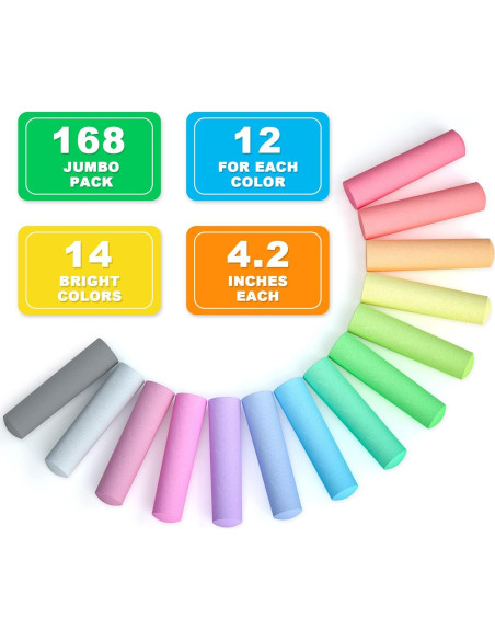 Tiza de Acera Feela 168 Piezas Jumbo 14 Colores