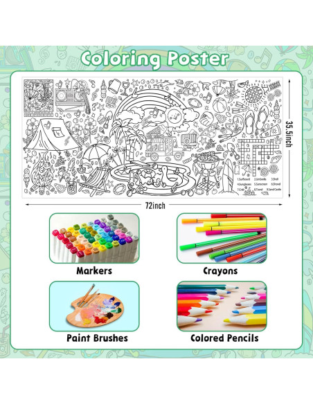 DDMY Póster Gigante para Colorear Playa de Verano 182x90 cm