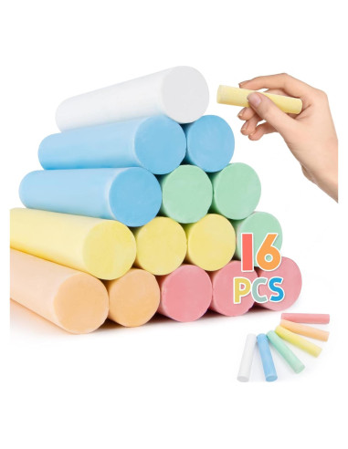 16 Tizas de Acera MAQIHAN Lavables 6 Colores para Interior y Exterior