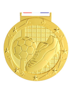 Medalla de Oro Abaokai Fútbol 7.6 cm con Cinta Roja, Blanca y Azul