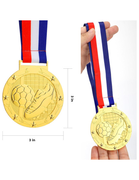Medalla de Oro Abaokai Fútbol 7.6 cm con Cinta Roja, Blanca y Azul Medalla de Oro Abaokai Fútbol 7.6 cm con Cinta Roja, Blanca y Azul