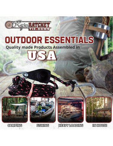 Polea Ajustable Rope Ratchet 2.44m 150kg Carga Marca Rope Ratchet