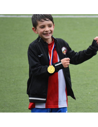 Medalla de Oro Abaokai Fútbol 7.6 cm con Cinta Roja, Blanca y Azul