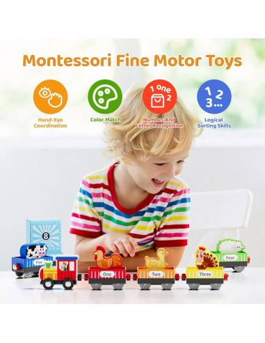 Tren de Madera Montessori QODOFLR 10 Piezas Educativo