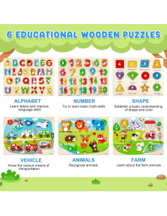 Paquete de 6 Rompecabezas de Madera Attmu para Niños 2