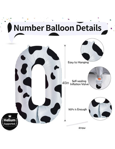 Globo de Número 0 Diseño de Vaca 100 cm Autoinflable