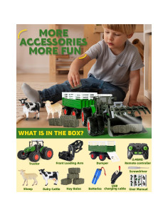 Tractor Control Remoto Gohero con Remolque y Animales 2