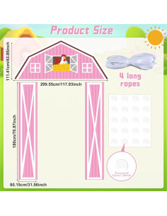 Banner de Fiesta de Animales de Granja Rosa CHUNNIN 189x93cm 2